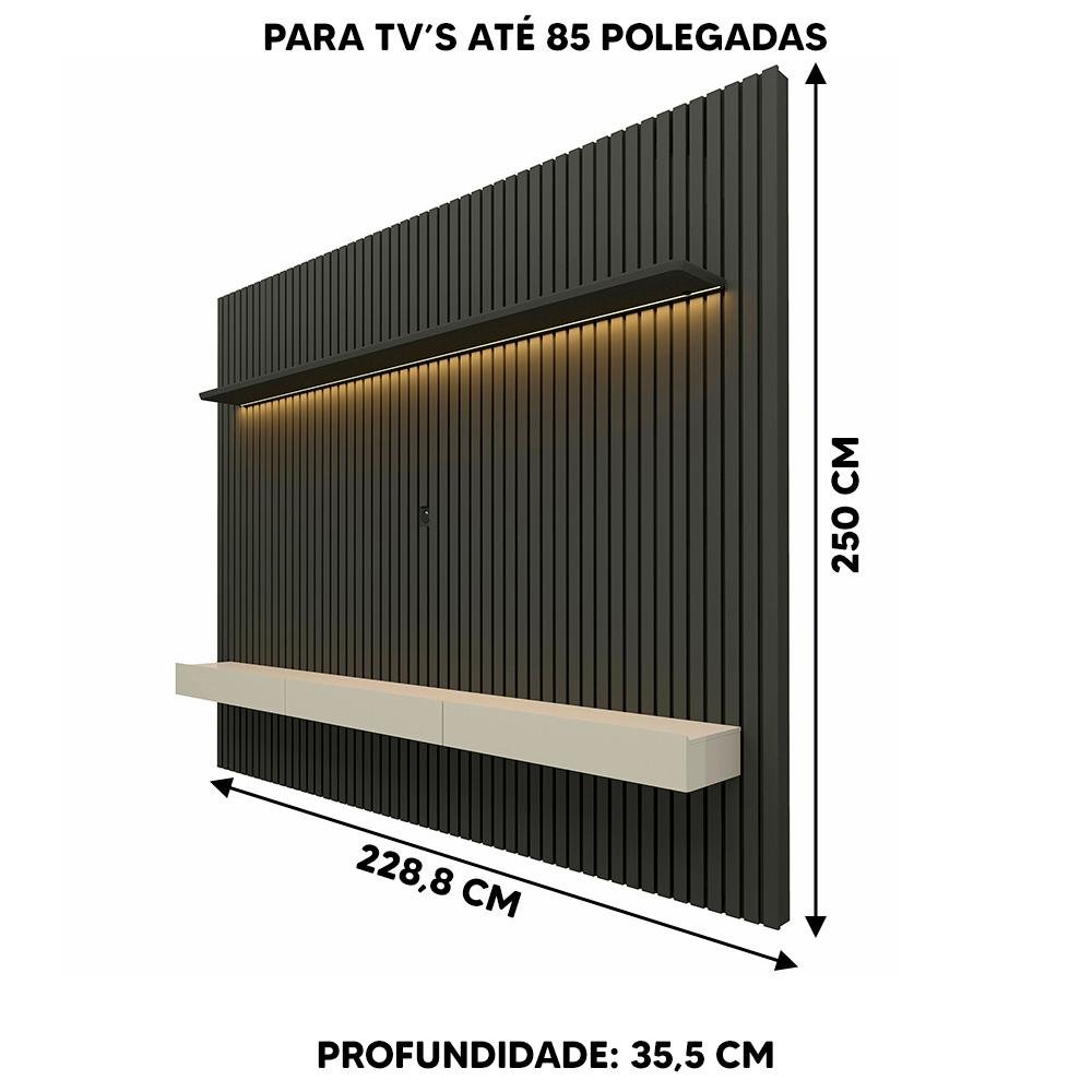 Painel Ripado para Tv 85 Polegadas Grafite Off White Jax Jm Móveis ...