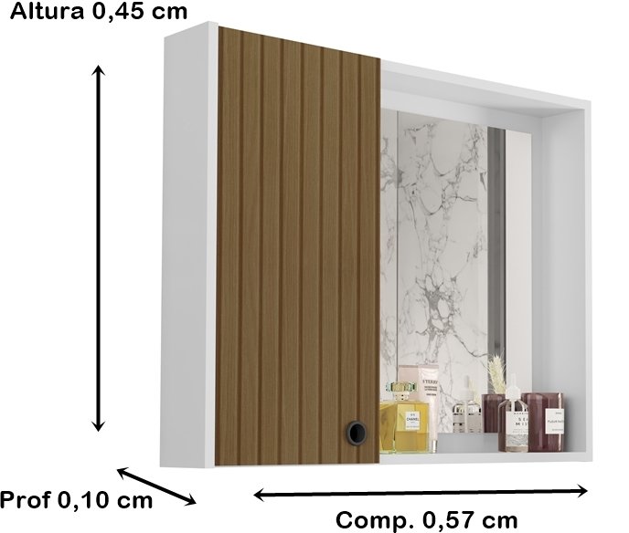 Armário Suspenso de Banheiro com Espelho Cadimo - Cor Branco/ripado - Comprar Móveis para Sua Casa - 3