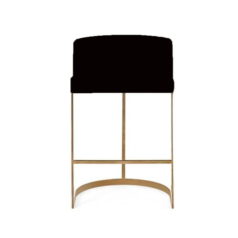 Banqueta Decorativa Alta Base Metal Cromo Dourado em Veludo - Preto Veludo