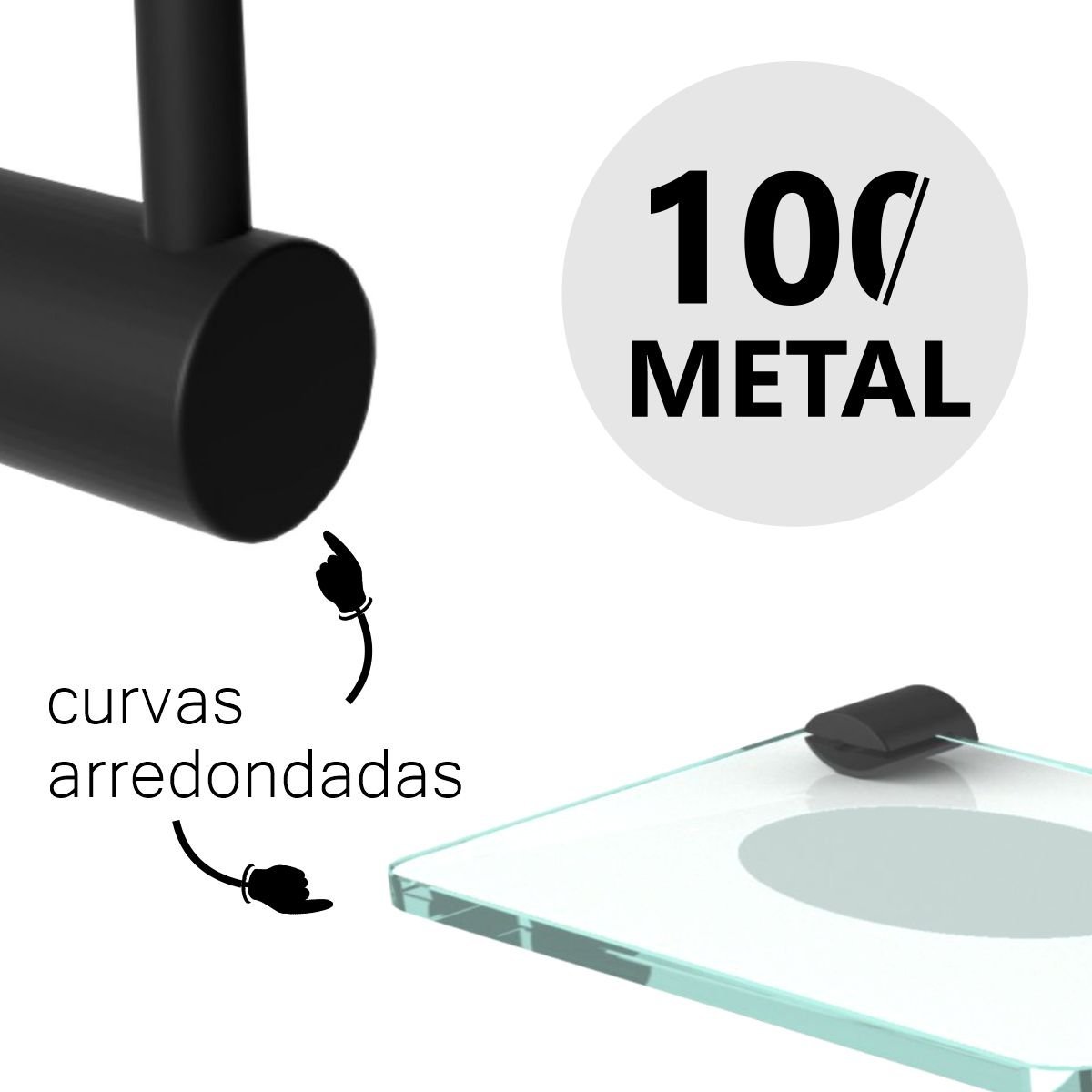 Kit de Acessórios para Banheiro Duplo Grego Metal 5 Peças Suporte Preto Fosco Acetinado Orion - 3