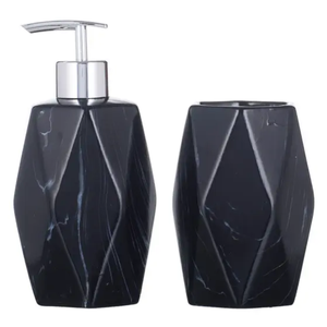 Kit Banheiro Preto Decorado Lavabo Moderno Mármore Porcelana:Preto5390