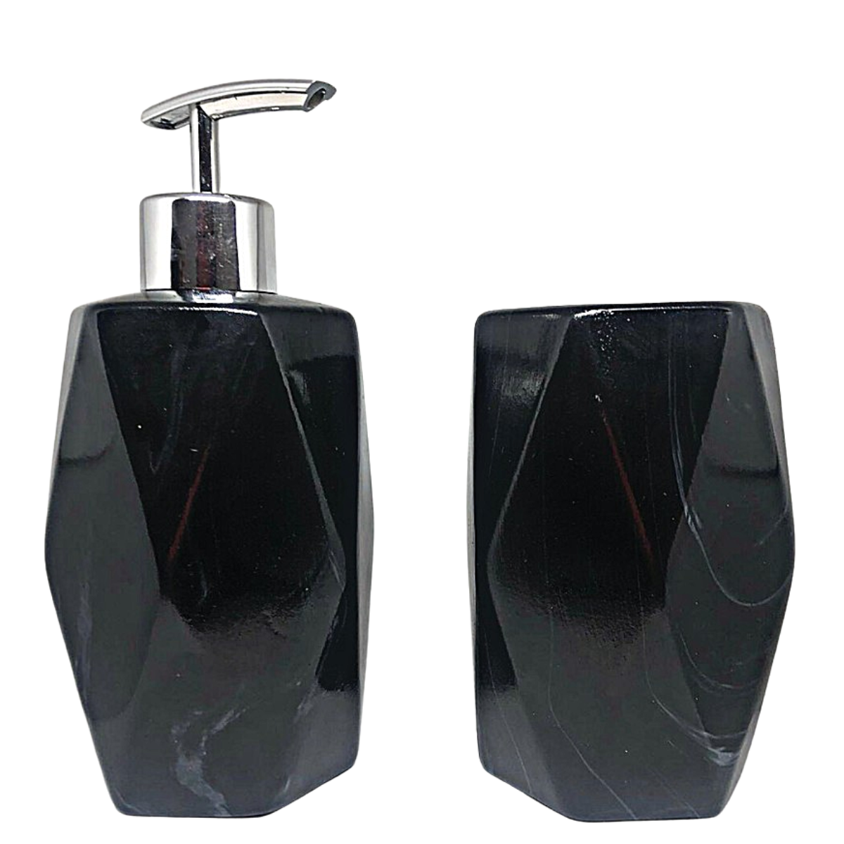 Kit Banheiro Preto Decorado Lavabo Moderno Mármore Porcelana:Preto5390 - 6