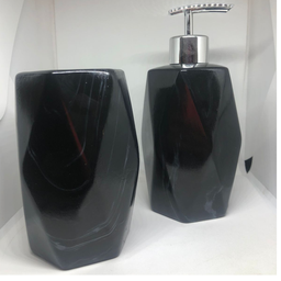 Kit Banheiro Preto Decorado Lavabo Moderno Mármore Porcelana:Preto5390 - 9