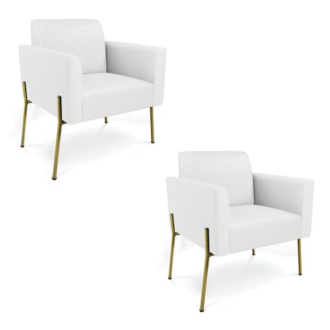 Poltrona Pé de Ferro Dourado Kit 2 para Sala Marisa Corino Branco D03 - D'Rossi