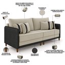 Ver imagem 4 de Sofá 3 Lugares Sala de Estar Living 212cm Asbury K01 Veludo Bege Couríssimo Preto - Lyam Decor