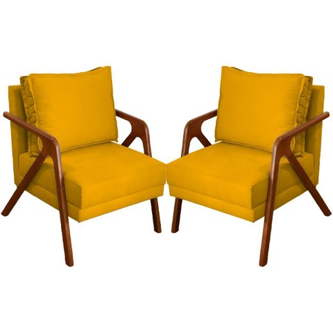 Kit 2 Poltrona Decorativa para Sala Recepção Consultório Reforçada em Madeira Maciça Shine Suede