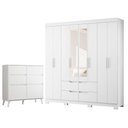 Ver imagem 1 de Guarda Roupa Casal Doble 08 Portas com Espelho e Cômoda Sapateira Dora Branco - Móveis Albatroz
