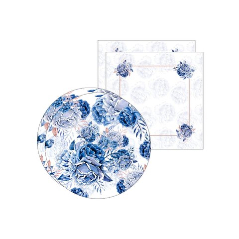 Kit Sousplat + Guardanapo Rosas Azul - 2 Peças - sem Base