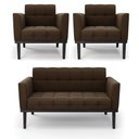 Ver imagem 1 de Sofá Namoradeira e 2 Poltronas Base de Madeira Preto Elisa Suede D03 - D’Rossi