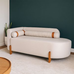 Divã Orgânico Chaise Curvo 2 Lugares Forma Orgânica Linho Trento