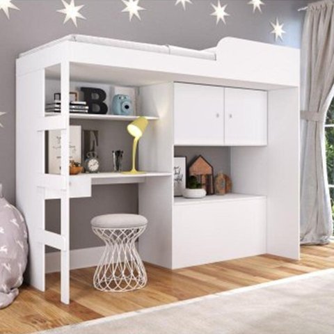 Cama Infantil com Baú e Escrivaninha Multimóveis CR40073 Branca