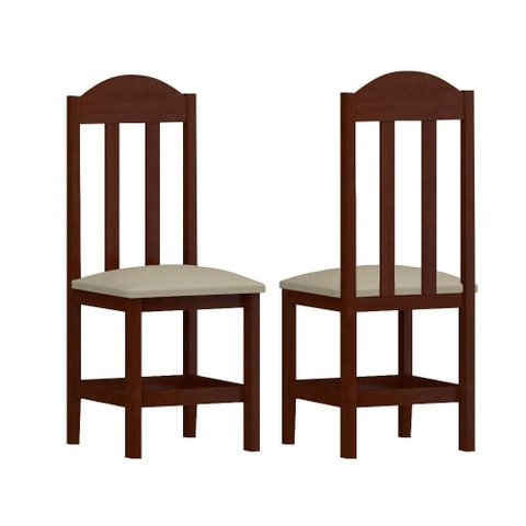 Kit com 2 Cadeiras de Jantar Madeira Maciça Estofado Castanho Material Sintético Bege Repleta