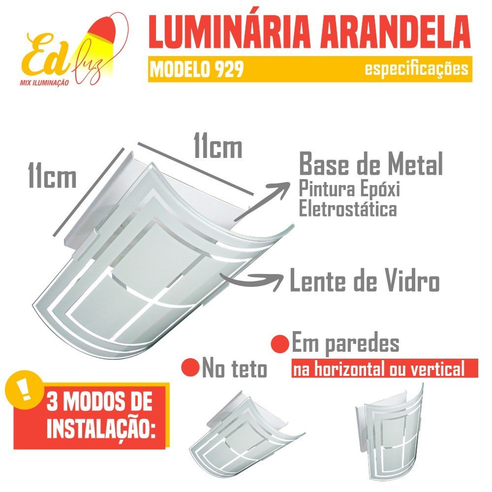 Luminária Arandela Paulistinha Vidros Parede Teto Led Cor Branco 110v/220v - 3