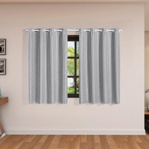 Cortina Blackout Pvc com Tecido Voil Xadrez 2,80 M X 1,60 M - Cinza