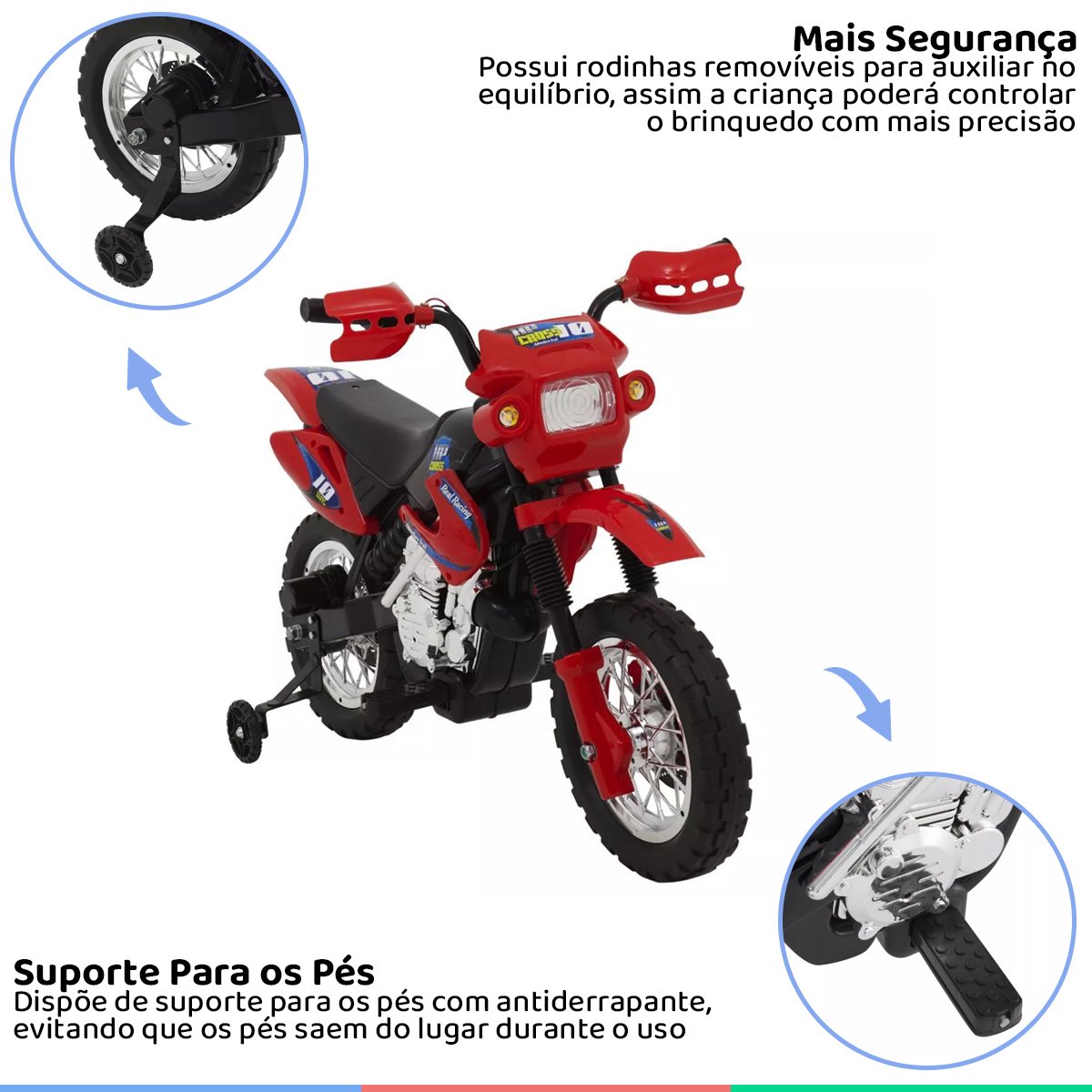 Moto Cross Elétrica Infantil Vermelha 6V - Xplast - Isas Brinquedos e Bikes
