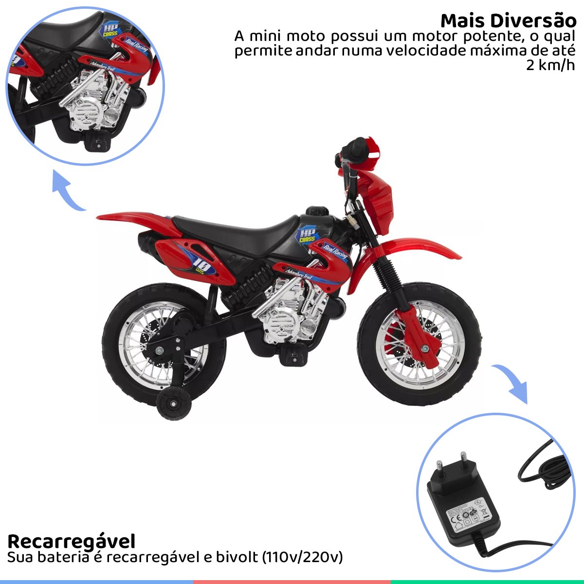 Moto Elétrica Motocross Vermelho