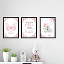 Ver imagem 1 de Kit 3 Quadros Infantis Cristãos - Borboleta Rosa 33x24cm:moldura Branca