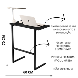 Mesinha Lateral Apoio de Canto Sofá Cama Leitura e Notebook:preto - 2