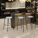 Ver imagem 2 de Kit 05 Banquetas Alta Cozinha Bar Sala De Jantar Milão L02 Couríssimo Marrom Linho Cinza - Lyam Deco