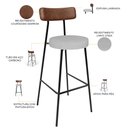 Ver imagem 4 de Kit 05 Banquetas Alta Cozinha Bar Sala De Jantar Milão L02 Couríssimo Marrom Linho Cinza - Lyam Deco