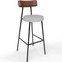 Ver imagem 3 de Kit 05 Banquetas Alta Cozinha Bar Sala De Jantar Milão L02 Couríssimo Marrom Linho Cinza - Lyam Deco