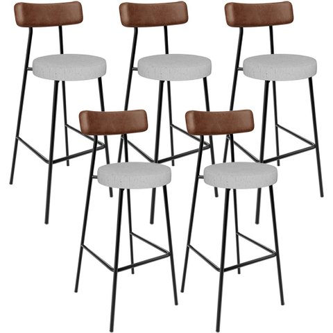 Kit 05 Banquetas Alta Cozinha Bar Sala De Jantar Milão L02 Couríssimo Marrom Linho Cinza - Lyam Deco