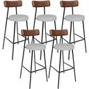 Ver imagem 1 de Kit 05 Banquetas Alta Cozinha Bar Sala De Jantar Milão L02 Couríssimo Marrom Linho Cinza - Lyam Deco