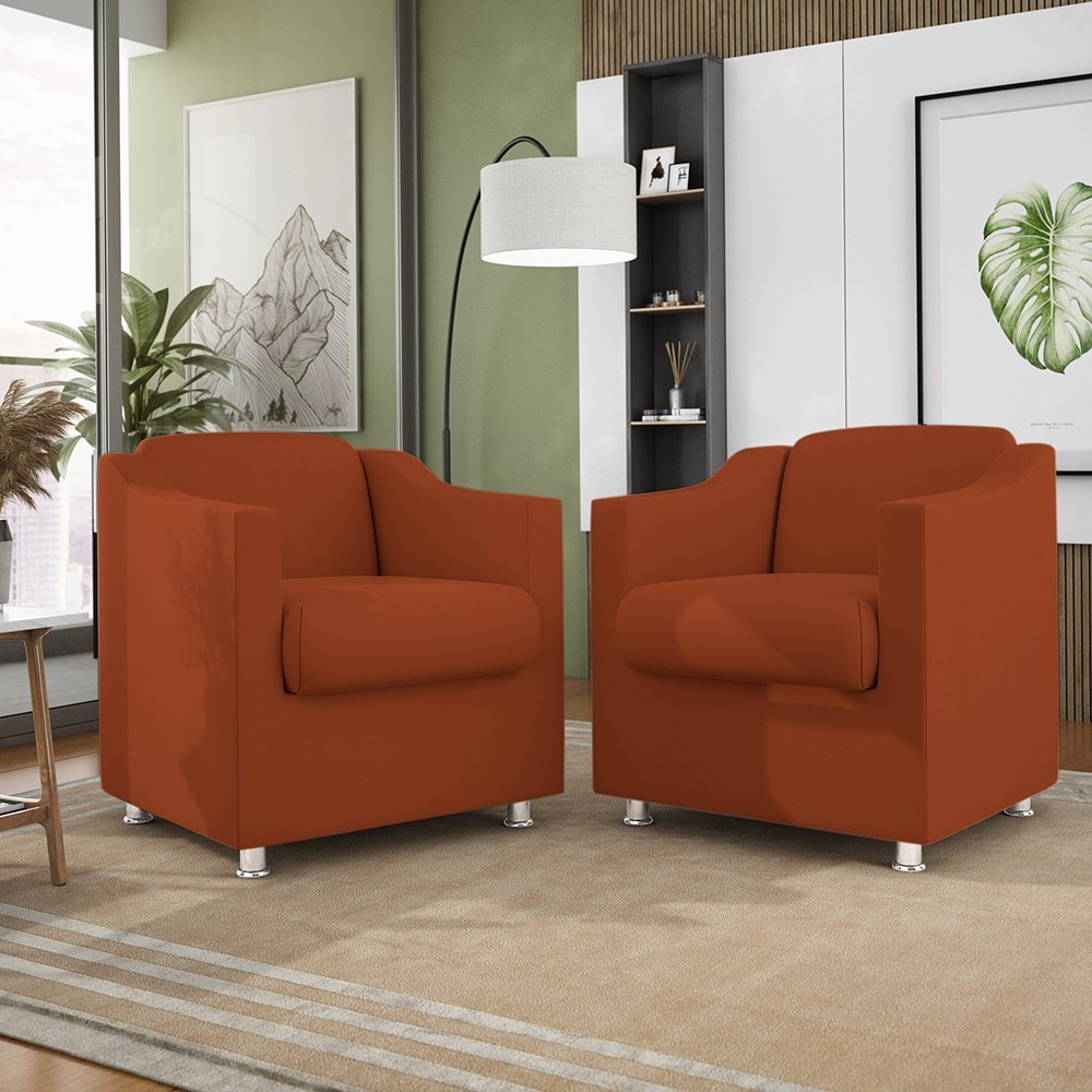 Kit 2 Poltronas Decorativas Reforçada Consultório Sala Suede Cor:Terracota - 1