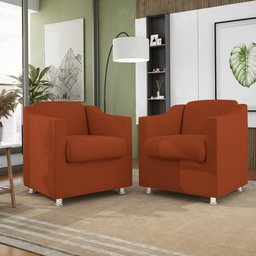 Kit 2 Poltronas Decorativas Reforçada Consultório Sala Suede Cor:terracota - 1