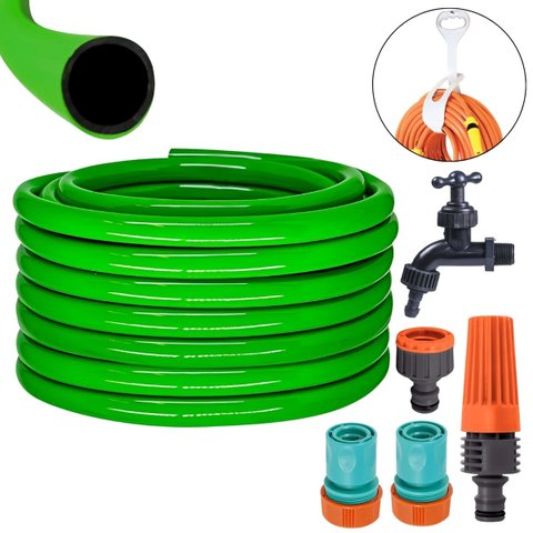 Mangueira 20m Metros + Suporte Alça+esguicho+engate Rapido + Bico Torneira Engate Rápido + Torneira