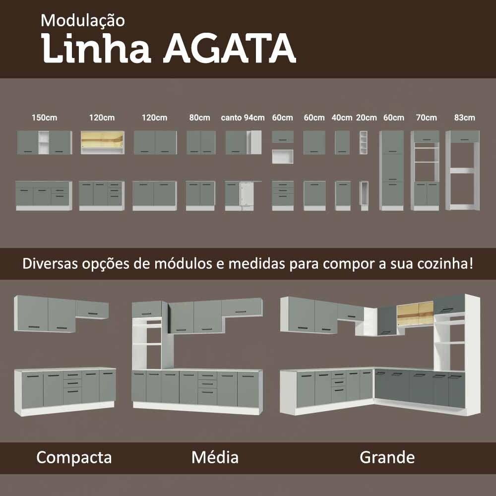 Armário de  Cozinha Completa 270cm Branco/Cinza Agata Madesa 07 - 11