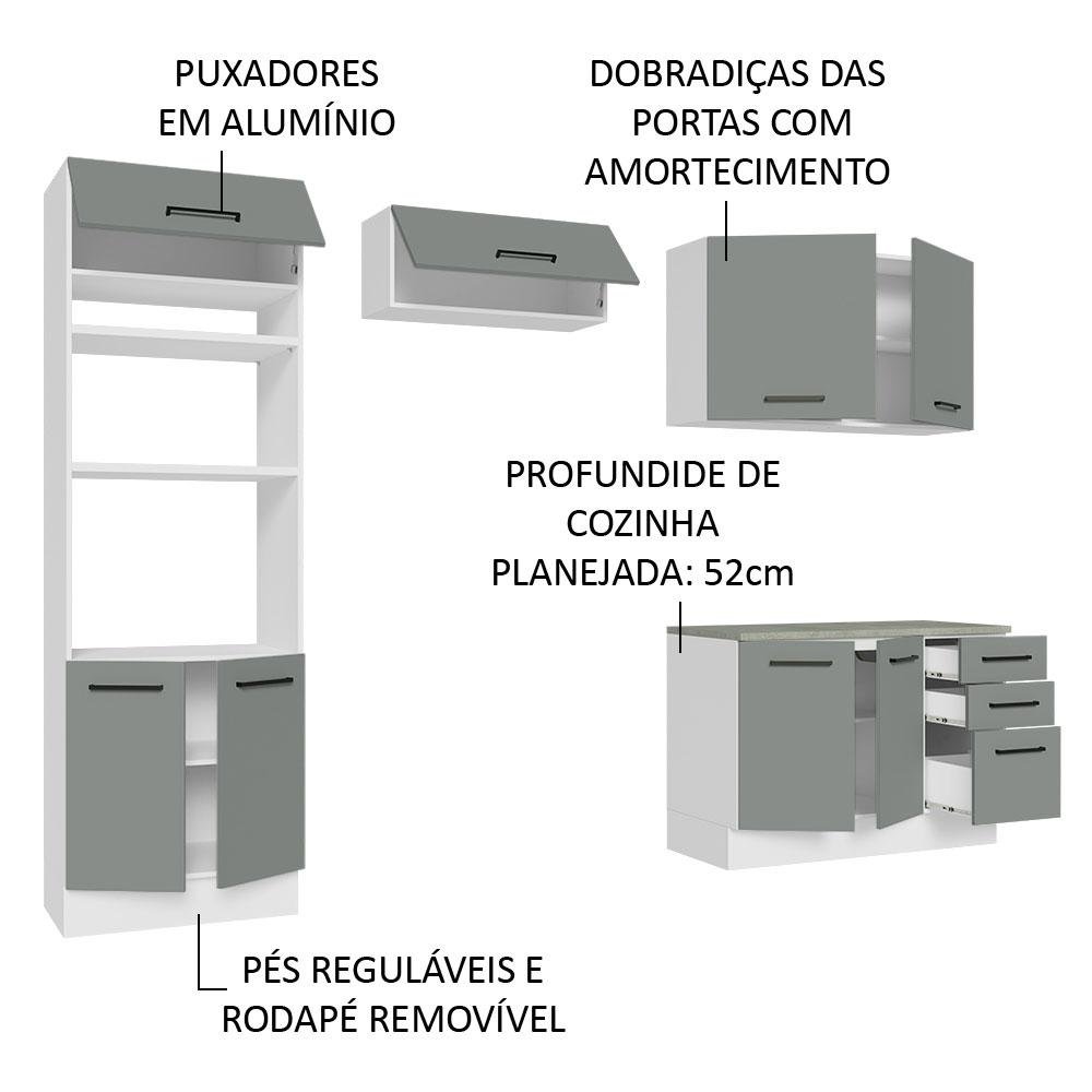 Armário de  Cozinha Completa 270cm Branco/Cinza Agata Madesa 07 - 5