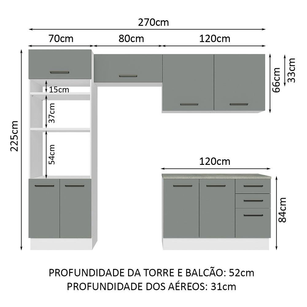 Armário de  Cozinha Completa 270cm Branco/Cinza Agata Madesa 07 - 4