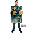 Ver imagem 2 de Kit Quadro Decorativo 3 Telas Canvas Flores Douradas em Tons de Azul Tacolado Moldura Flutuante 4,5c