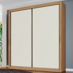 Guarda-Roupa Solteiro Zurique 2 Portas 4 Gavetas 100% Mdf Flex Off White/Amendoa - Europa Móveis