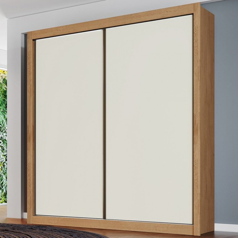 Guarda-Roupa Solteiro Zurique 2 Portas 4 Gavetas 100% Mdf Flex Off White/Amendoa - Europa Móveis