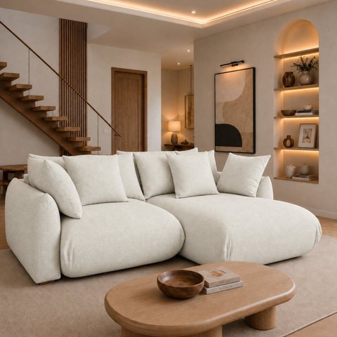 Sofá Cama Modular Orgânico Retrátil 4 Lugares com Almofadas 240cm Malibu