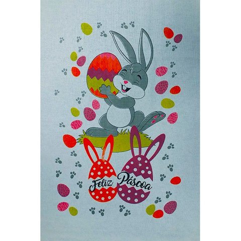 Pano de Prato Lomaer Sacaria Pascoa 50cmx70cm Estampado Coelho 0d Branco