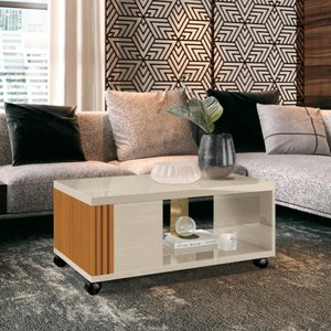 Mesa Decorativa de Centro para Sala Retangular Pratica Cedro/off White