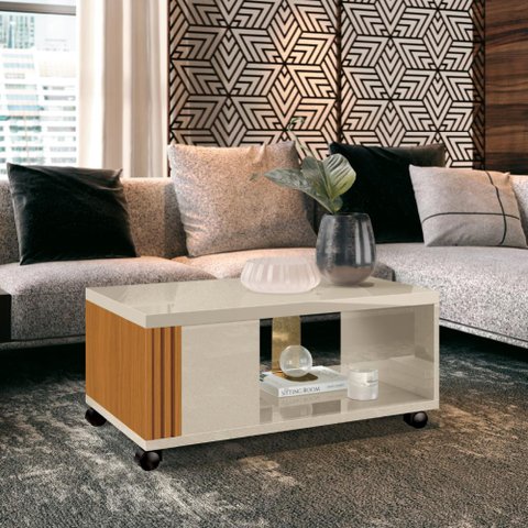 Mesa Decorativa de Centro  e Mesa de Notebook Pratica ( 2 em 1) Cedro/off White EDN