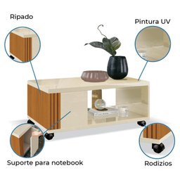 Mesa Decorativa de Centro para Sala Retangular Pratica Cedro/off White - 9