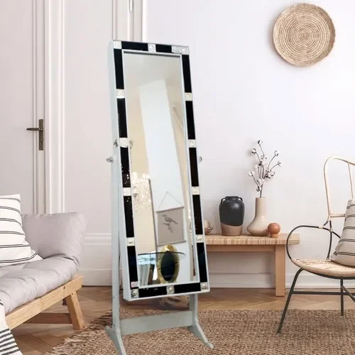 Espelho Armário Porta Jóias De Chão Móvel Detalhes Preto - 3