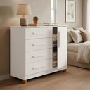 Ver imagem 1 de Gaveteiro Cômoda Grécia 4 Gavetas com Porta e Nichos Organização de Roupas para Quarto - Branco