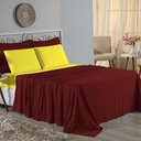 Ver imagem 1 de Jogo de Cama Casal Viúva Nobre 4 Peças Malha 100% Algodão - Vinho / Amarelo