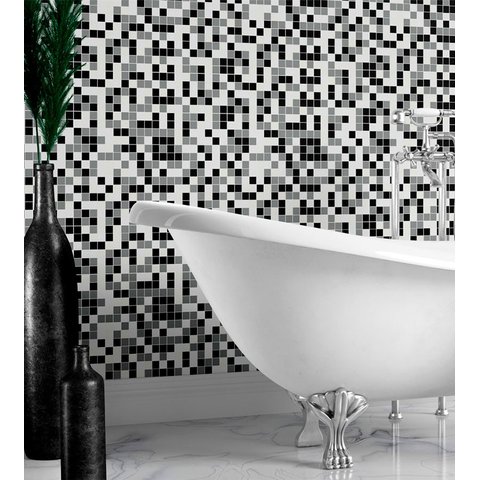 Papel de Parede Pastilhas Em Tons de Preto, branco e Cinza 10m