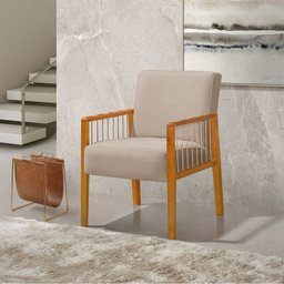 Poltrona Decorativa Base em Madeira Maciça e Corda Náutica Copacabana Veludo Bege - 1