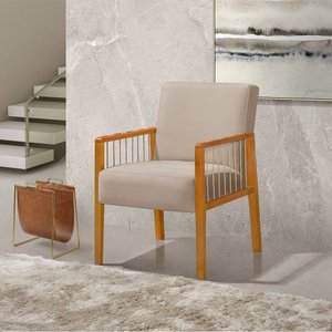 Poltrona Decorativa Base em Madeira Maciça e Corda Náutica Copacabana Veludo Bege