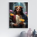 Ver imagem 2 de Quadro Decorativo Jesus com Flores 33x24cm - com Vidro:madeira Preta