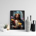 Ver imagem 1 de Quadro Decorativo Jesus com Flores 33x24cm - com Vidro:madeira Preta