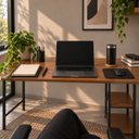 Ver imagem 2 de Mesa Bela Preto/Imbuia MDF e Aço Carbono Industrial 110cm